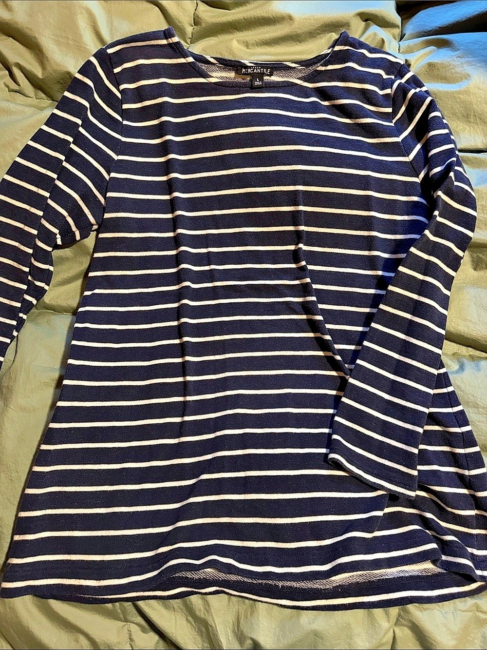 J.Crew Mercantile Striped Long Sleeve Top Blue & White Large